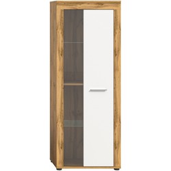 1-deurs vitrinekast in wit en eiken wotan H159 cm - AOSTA