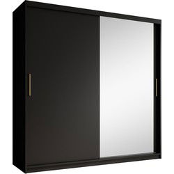 Meubella - Kledingkast Mandalin - Zwart - 200 cm - Met spiegel