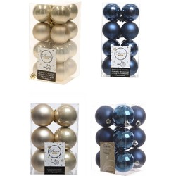 Kerstversiering kunststof kerstballen mix donkerblauw/champagne 4 en 6 cm pakket van 80x stuks - Kerstbal