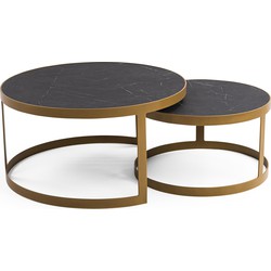 Stalux Salontafelset 'Saar' rond 80 en 60cm, kleur goud / zwart marmer