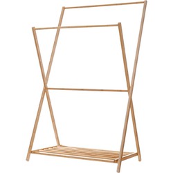 Decopatent® Staand Kledingrek met 1 Legplank en 2 Hangstangen - Kledingstandaard - Garderobe slaapkamer - Bamboe hout - 90x55x150