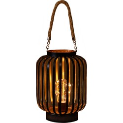Led sfeer lantaarn/lamp zwart/goud met timer B16 x H22 cm - Lantaarns