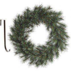 Kerstkrans groen 60 cm kunststof incl. ijzeren deurhanger - Kerstkransen