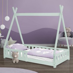 Kinderbed met uitvalbeveiliging en lattenbodem 80x160 cm mint gemaakt van grenenhout ML-Design