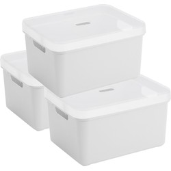 3x Sunware opbergbox/mand 32 liter wit kunststof met transparante deksel - Opbergbox