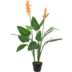 Groene paradijsvogel kunstplanten 110 cm met oranje bloemen en zwarte pot - Kunstplanten