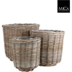 Mica Decorations Mand Marcia - 43x43x40 cm - Rotan - Grijs - Set van 3