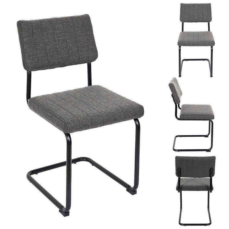 Comfortabele Eetkamerstoelen Set 2 stuks - Retro - Zwart/Grijze stof - 