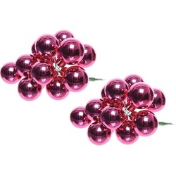 20x Fuchsia roze mini kerststukjes insteek kerstballetjes 2 cm van glas - Kerststukjes