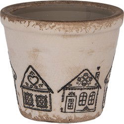Clayre & Eef Bloempot Ø 8x7 cm Beige Keramiek Gingerbread house