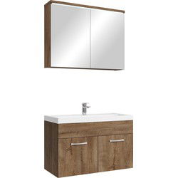 Badplaats Badkamermeubel Set Paso 02 80 x 40 cm - Bruin Eiken - Badmeubel met Wastafel en Spiegelkast