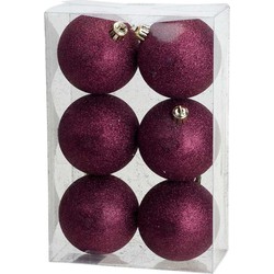 Cosy & Trendy Kerstballen - 6x st - donkerroze - glitters - 8 cm - Kerstbal