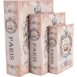Clayre & Eef Opbergdoos Set van 3 Boeken 27 /22 /17 cm Beige Hout