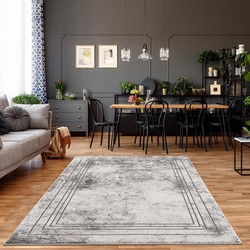 Rosalia Modern Grijs vloerkleed - Kader - 160 X 160 CM Rond