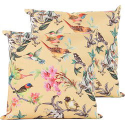 Anna's Collection Sierkussen voor binnen en buiten - 2x - vogels - geel - 60 x 60 cm - tuinkussen - Sierkussens