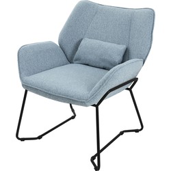 Woonkamer fauteuil Loungestoel blauw met rugkussen tot 120 kilogram Polyester hoes in linnenlook ML design