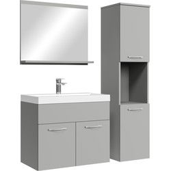 Badplaats Badkamermeubel Set Montreal 60 x 35 cm - Mat Grijs - Badmeubel met spiegel en zijkast