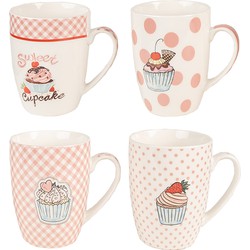 Clayre & Eef Mok Set van 4  300 ml Roze Porselein Cupcake