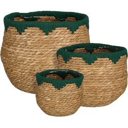 Mica Decorations Jorck Plantenmand - Set van 3 - H24 x Ø26 cm - Zeegras - Zwart, Bruin