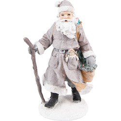 Clayre & Eef Beeld Kerstman 21 cm Grijs Bruin Polyresin Kerstdecoratie