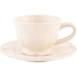 Clayre & Eef Kop en schotel  150 ml Beige Keramiek Rond Servies