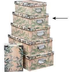 5Five Opbergdoos/box - Green leafs print op hout - L36 x B24.5 x H12.5 cm - Stevig karton - Leafsbox - Opbergbox