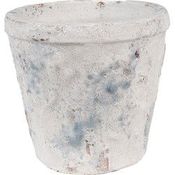 Clayre & Eef Bloempot Ø 12x11 cm Wit Blauw Terracotta