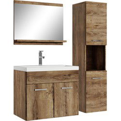 Badplaats Badkamermeubel Set Montreal 60 x 35 cm - Bruin Eiken - Badmeubel met spiegel en zijkast