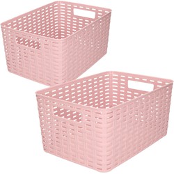 Set van 6x stuks opbergboxen/opbergmandjes rotan oud roze kunststof - Opbergbox