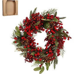 House of Seasons Barney Kerstkrans - Ø40 cm - Groen, Rood