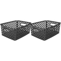 5Five Opbergmand/box van kunststof - 2x - zwart - 19 x 25 x 10 cm - 4 liter - Opbergmanden