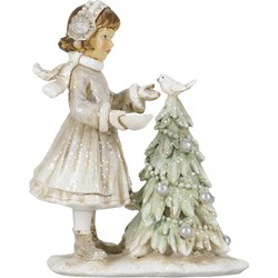 Clayre & Eef Beeld Kind 12 cm Wit Grijs Kunststof Kerstdecoratie Beeld decoratie Decoratieve Accessoires