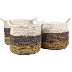 HSM Collection-Mandenset Malibu S/3-ø36x30 / ø34x27 / ø32x25-Naturel/Assorti-Raffia/Zeegras