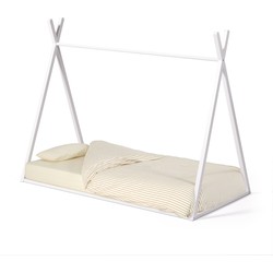 Kave Home - Maralis tipi bed van massief beukenhout met witte afwerking, voor matrassen van 90 x 190 c