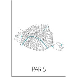 Parijs Plattegrond poster - A4 + Fotolijst wit