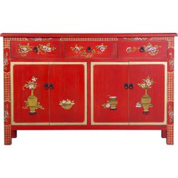 Fine Asianliving Chinese Dressoir Rood Handgeschilderd B140xD34xH90cm