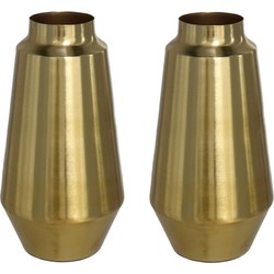 2x Stuks Bloemenvazen van metaal 26 x 13 cm kleur metallic goud - Vazen