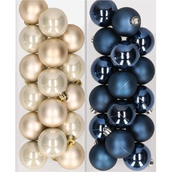 32x stuks kunststof kerstballen mix van champagne en donkerblauw 4 cm - Kerstbal