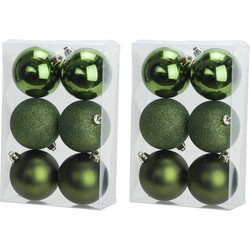 12x Appelgroene kerstballen 8 cm kunststof mat/glans/glitter - Kerstbal