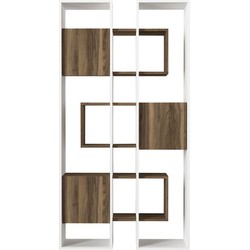 Rek 15 planken en 3 deuren wit en notenhout decor L96 cm - Leonda