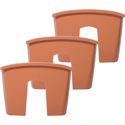 3x stuks balkon railing opzet plantenbakken/bloembakken kunststof 24 x 28 x 20 cm terra cotta kleur - Plantenpotten