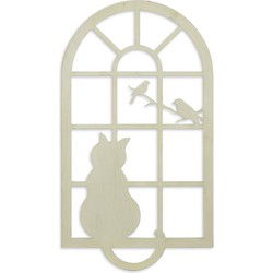 ijzeren kat in raam - wanddecoratie wit