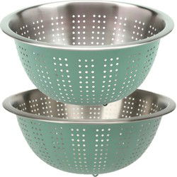 RVS keuken vergiet/zeef - mintgroen - 27 x 12.5 cm incl. 24 x 11 cm - Vergieten