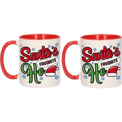 2x stuks kerst cadeau bekers / mokken Santa his favorite Ho 300 ml - Bekers