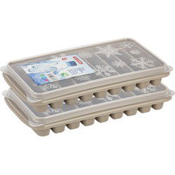 2x stuks Trays met Flessenhals ijsblokjes/ijsklontjes staafjes vormpjes 10 vakjes kunststof taupe - IJsblokjesvormen