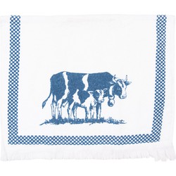 Clayre & Eef Gastendoekje  40x66 cm Wit Blauw Katoen Koeien Toilet handdoek