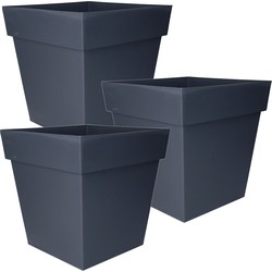 EDA Bloempot Toscane - 3x - antraciet grijs - kunststof - 32x32x32cm - Plantenpotten