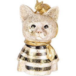Clayre & Eef Decoratie Beeld Kat 11x9x18 cm Wit Zwart Kunststof