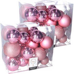 52x stuks kunststof kerstballen lippenstift roze 6-8-10 cm glans/mat/glitter - Kerstbal