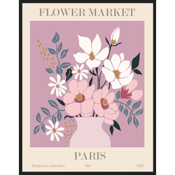 Any Image Print 'Flower Market Paris' - Schilderij - Wanddecoratie - Inclusief beukenhouten lijst - Poster - 73x93cm - Zwarte lijst met Passe Partout